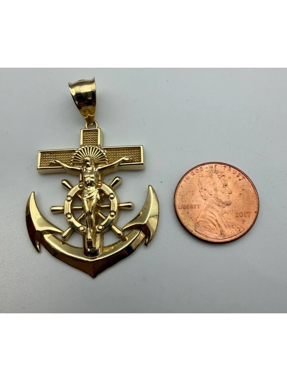 Jewelry 14k solid Yellow Gold Jesus Anchor Pendant charm